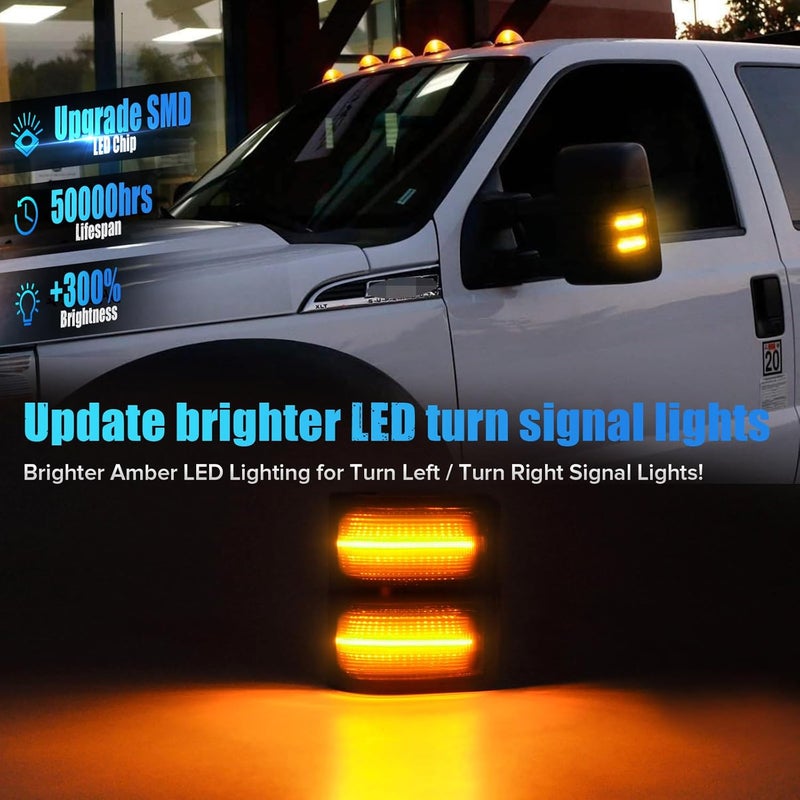 LUDARM LED Tow Mirror Turn Signal Light Compatible with 2008-2016 F250 F350 F450 F550 super duty 2013-2014 F150 Switchback Amber Blinker White Driving Parking Light 2PCS smoke Lens - Image 2